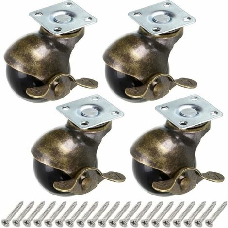 Bardusch-Roue à Bille en Bronze, 50mm Roulettes à Bille, Roulettes à Boule Arrondie avec Frein, Remplacement pour Meubles, Canapés, Chaises, Armoires, 4 Pcs