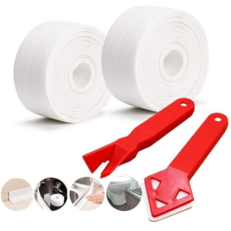 Bardusch rouleaux de bandes d'étanchéité et 2 outils de pose, bandes pour baignoire, ruban adhésif d'étanchéité, pour cuisine, salle de bain, angles de murs, toilettes