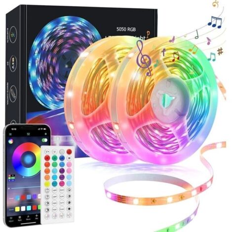 Bardusch-Ruban LED 20M, LED 5050 RGB Bande Lumineuse Multicolore Télécommande, Synchroniser avec la Musique, ,Bande Led Lumineuse Led Ruban Kit [Classe énergétique A+++]