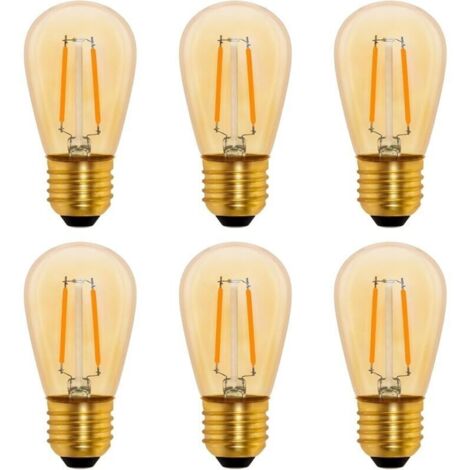Bardusch-S14 Ampoule LED à Filament Vintage E27, 1W Amber Edison Remplacement 10W Incandescence, Non Dimmable, Blanc Chaud 2200K, AC 220V, Lot de 6
