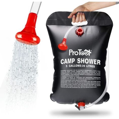 Bardusch - Sac de Douche Solaire de Camping 20L litres, Chauffage Solaire, Sac d'eau randonnée activité extérieure, douchette Portable avec Tube Amovible, pommeau Tuyau, randonnée, activités de Plein 