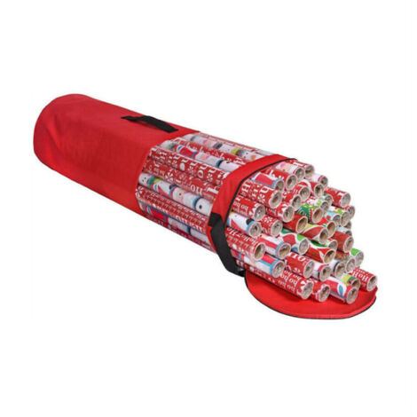 Bardusch-Sac de rangement cylindrique de papier cadeau de Noël avec fenêtre transparente (D9 x H 40 inches) - rose rouge