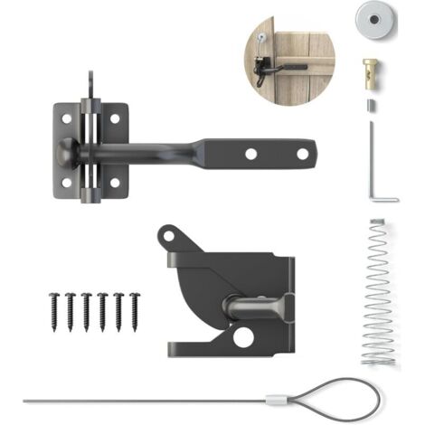 Bardusch - Serrure de portail automatique, loquet à gravité en acier pour clôture de jardin, noir avec 6 vis pour portail de clôture Suffolk