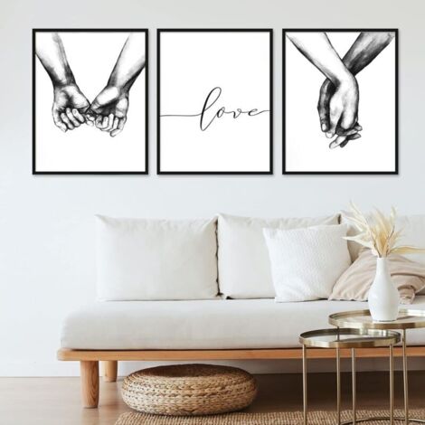 Bardusch Set de 3 Affiches Noir et Blanc Main Citation Amour Murale Motif Décoration Peinture sur Toile Poster Deco Salon et Chambre à Coucher - Sans Cadre