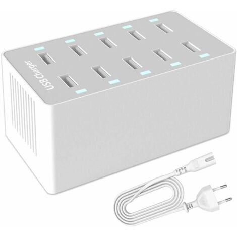 Bardusch-Station de Charge USB, hub Chargeur USB de 50 W à 10 Ports, Chargeur USB multiport avec Smart Detect, Compatible avec iPhone, Galaxy, Tablette iPad et Autres appareils de Charge USB