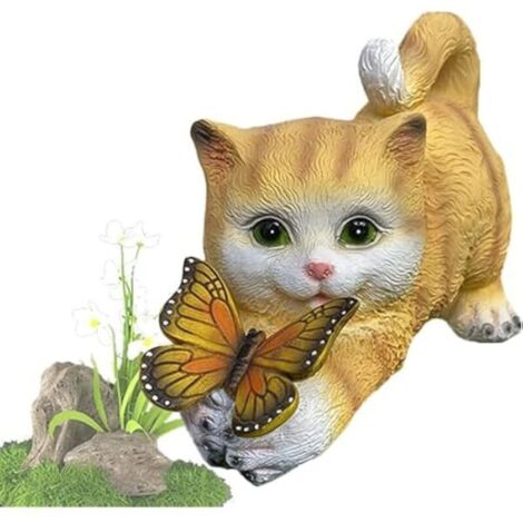 Bardusch - Statue de Chat à énergie Solaire,Papillons Lampes solaires pour extérieur,Figurine de d'animal décorative pour Jardin,Sculpture en résine étanche,Éclairage LED,pour Pelouse,Terrasse (Style