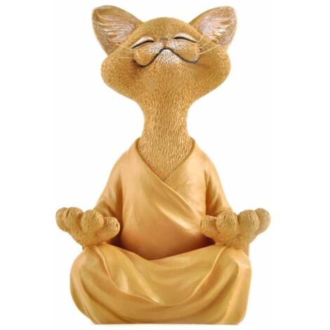 Bardusch-Statuette chat Bouddha en résine, décoration méditation/yoga, objet collection pour amateurs de chats.