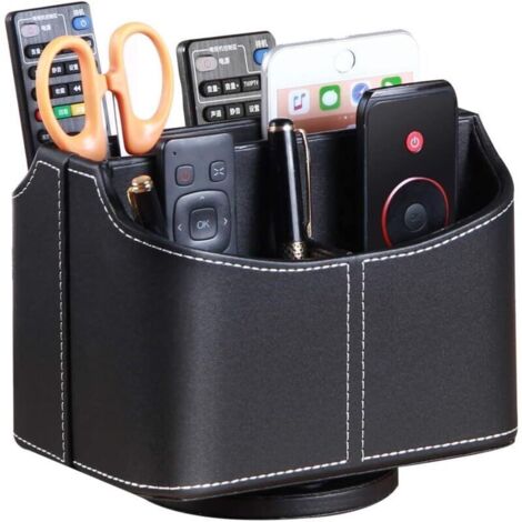 Bardusch-Support de Télécommande Rotative, Organiseurs Multimédia avec 5 Compartiments,Multifonctionnel Organisateur de bureau en PU Cuir, TV Boîte de Rangement pour télécommandes, ipad, phone et lune