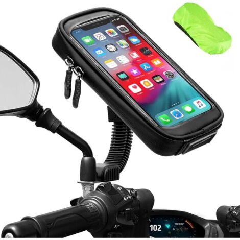 Bardusch-Support Telephone Moto étanche Rotation à 360° Support Smartphone Moto Scooter avec Habillage Pluie Porte Téléphone pour Moto Rétroviseur Jusqu'à 6.7"