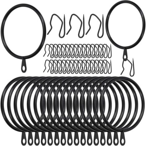 Bardusch Swpeet 60Pcs 50mm/2" Diamètre intérieur Bague de Rideau en métal Noir avec Pin-on Drapery Crochets Kit d'assortiment, Drape Coulissant Eyelet Bague, pour Rideau de Douche de Porte de fenêtre