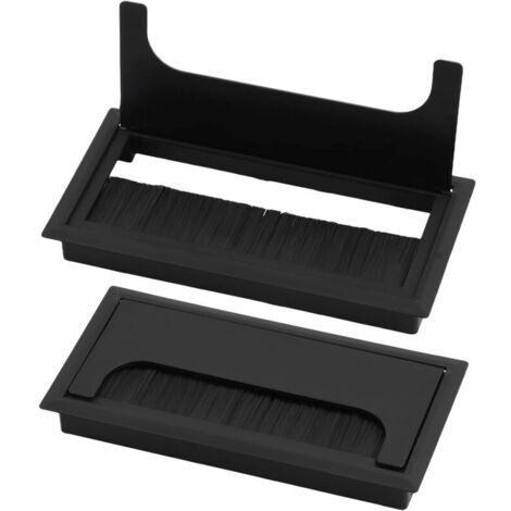 Bardusch Système de gestion des câbles – passe-câbles de bureau avec couvercle ouvrant – réduit la poussière, empêche l'effilochage, passe-câbles rectangulaire (noir, 160 x 80 mm)