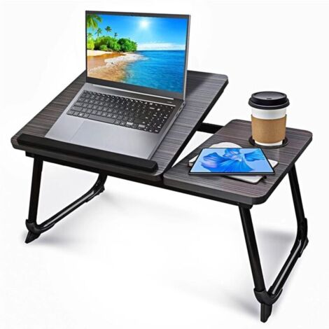Bardusch-Table d\'ordinateur portable, Pliable Plateau de lit 55 x 32 x 25 cm hauteur réglable pieds pliants, noir