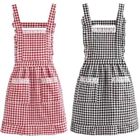 Bardusch-Tablier À Carreaux 2 Pièces Résistant À l'huile Cuisine et Ménage Style Rétro