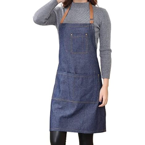 Bardusch-Tablier unisexe jean bleu réglable, 3 poches, usage cuisine, jardin, restaurant, en denim