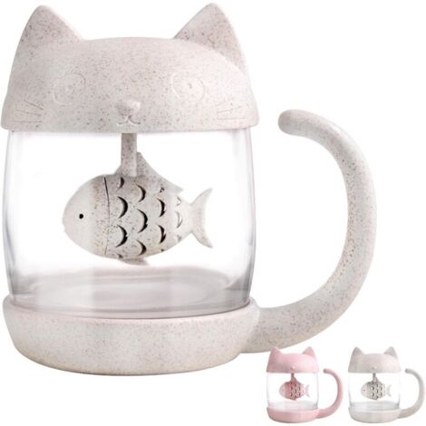 Bardusch-Tasse à thé en verre chat, bouteille d'eau avec infuseur à thé de poisson, passoire à thé en vrac 250ML