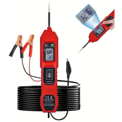 Bardusch-Testeur de circuit électrique, testeur de tension CC 6V-24V, avec voyant LED et protection contre les surcharges.