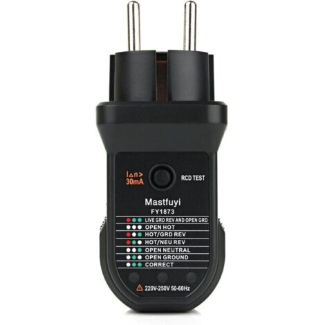 Bardusch-Testeur de Prise,Testeur de Prise électrique RCD Avancé Détecteur de Polarité de Circuit électrique de Fil de Terre Direct Neutre Automatique Testeur de Fuite électrique Prise Testeur