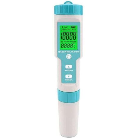 Bardusch-Testeur de salinité de piscine, pH-mètre et salinité de l'eau salée, testeur numérique 5 en 1 de pH et de salinité de piscine, salinomètre pour piscines, spas et piscines