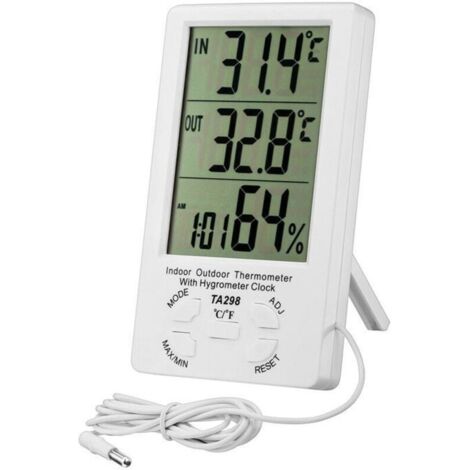 Bardusch-Thermomètre Hygromètre Digital，LCD Thermomètre Numérique avec Sonde，Hygromètre Intérieur et Extérieur，Moniteur Température Humidité,Capteur Testeur pour Réfrigérateur,Bureau,Aquarium(Blanche)