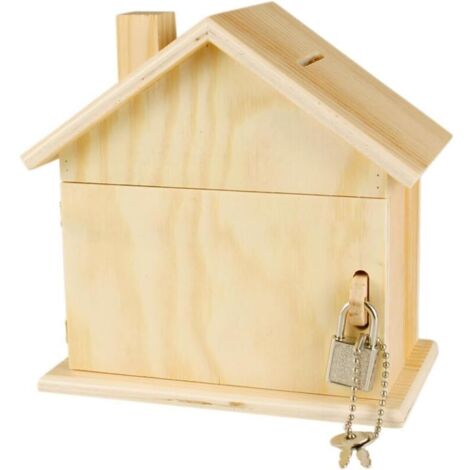 Bardusch-Tirelire en Bois Forme Maison avec Cadenas 15 x 8