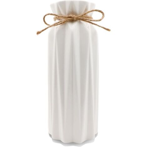 Bardusch-Vase céramique blanc 21,5 cm avec corde jute, déco boho pampa pour salon/table