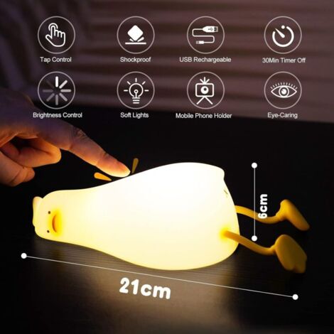 Bardusch-Veilleuse silicone motif canard, charge USB, minuterie, 1200 mAh, tactile, 3 niveaux luminosité, pour bébé