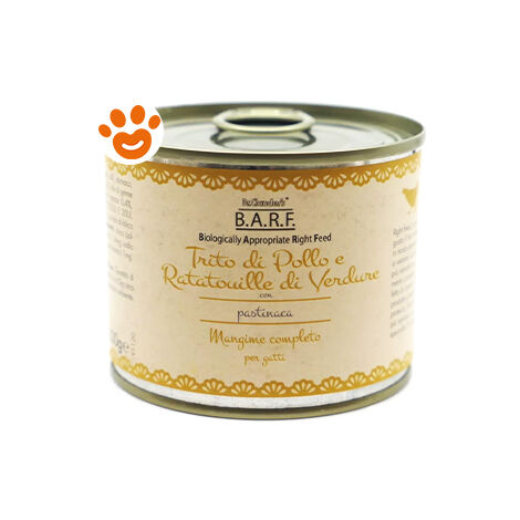 BARF Cat Menù Completo Trito di Pollo e Ratatuille  - BARF Cat Menù Completo Trito di Pollo e Ratatuille - Lattina Da 200 Gr