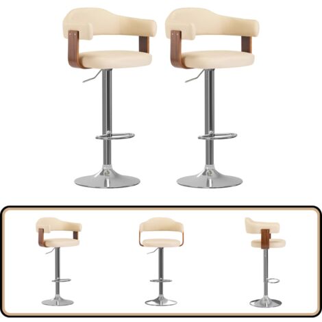 Barhocker 2 Stk. Creme Bugholz und Kunstleder - Barhocker - Küchenhocker - Esstischsessel - Drehbares Stuhl - Hochstuhl
