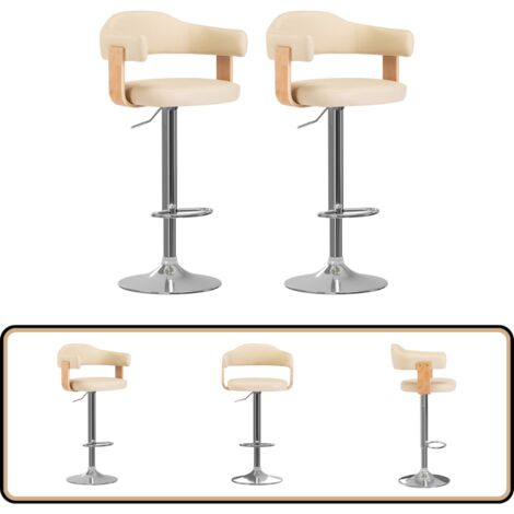 Barhocker 2 Stk. Creme Bugholz und Kunstleder - Barhocker - Küchenhocker - Esstischsessel - Drehbares Stuhl - Hochstuhl