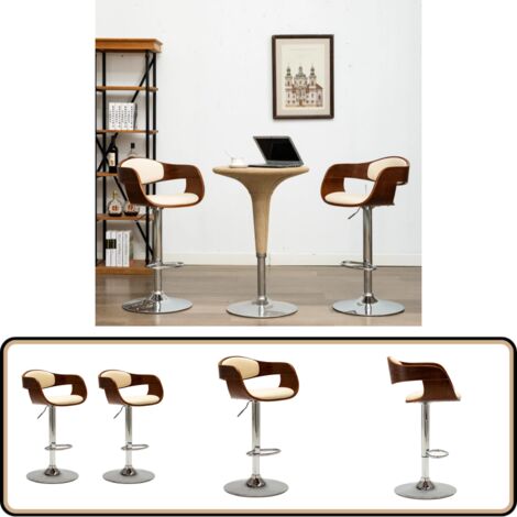 Barhocker 2 Stk. Creme Bugholz und Kunstleder - Barhocker - Küchenstühle - Esszimmerstühle - Höhenverstellbare Stühle - Cremefarbene Möbel