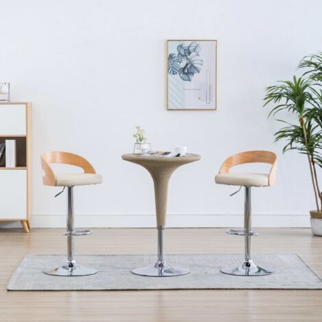 Barhocker 2 Stk. Cremeweiß Kunstleder und Bugholz vidaXL