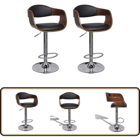 Barhocker 2 Stk. Schwarz Bugholz und Kunstleder - Barhocker - Küchenhocker - Esszimmerstühle - Höhenverstellbare Barhocker - Barstühle