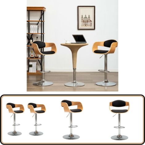 Barhocker 2 Stk. Schwarz Bugholz und Kunstleder - Barhocker - Küchenstühle - Esszimmerstühle - Höhenverstellbare Stühle - Bürostuhl