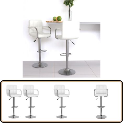 Barhocker 2 Stk. Weiß Kunstleder - Barhocker - Küchenhocker - Esstischstühle - Drehbare Hocker - Höhenverstellbarer Stuhl