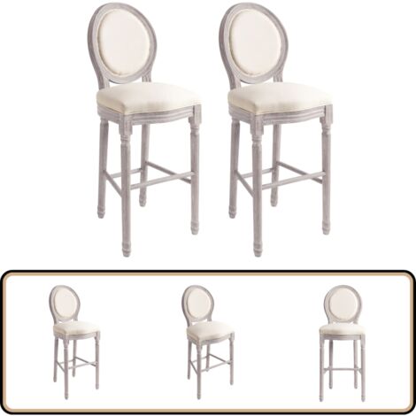 Barhocker 2 Stk. Weiß Leinen - Barhocker - Esszimmerstühle - Barstühle - Küchentischstühle - Cremeweiße Möbel