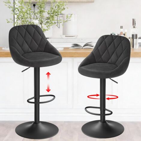 Barhocker 2er Set Esszimmerstühle um 360° drehbare Stühle höhenverstellbar mit Rückenlehne und Fußstütze für Küche Hausbar Bar schwarz 2er Set