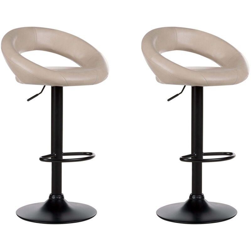 Beliani Barhocker Hellbeige Kunstleder Höhenverstellbar Drehbar Mit Rückenlehne Schwarzes Metallgestell Fußstütze Modern Kücheninsel Küchenbar