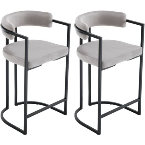 WAHSON OFFICE CHAIRS 2er Set Samt Küchenhocker Barstühle mit schwarzen Metallbeinen Moderne Bistrohocker Frühstückshocker für Küche, Grau