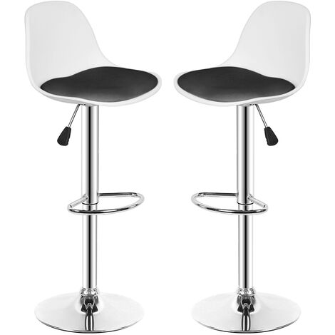 Barhocker 2er Set Schwarz Esszimmerstühle,Barhocker aus PU Leder Kunststoff Metall, Höhenverstellbar 360° Drehbar mit Rückenlehne und Sitzkissen, für Bistro Kitchen，Hauptsächlich schwarz und weiß