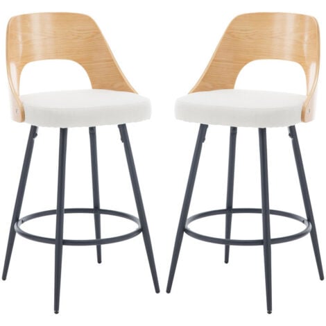 WAHSON OFFICE CHAIRS Barhocker 2er Set Tresenhocker mit Lehne Moderne Barstuhl mit Holzrückenlehne Küchenhocker aus Leinen, Beige