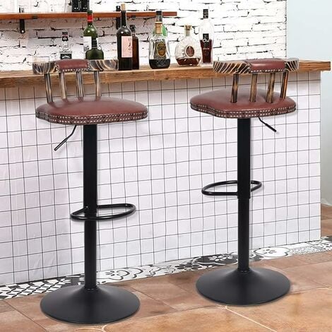 Barhocker 2 Stk.Vintage Barstuhl Tresenhocker mit Fußstütze Rücklehne Höheverstellbar 360° drehbar für Bar Café Küche - Schwarz