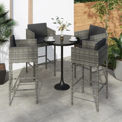 Barhocker 4 Stk. mit Kissen Grau Poly Rattan vidaXL