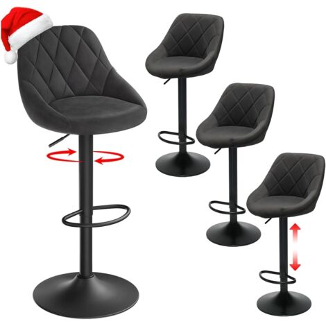 Barhocker 4er Set Esszimmerstühle um 360° drehbare Stühle höhenverstellbar mit Rückenlehne und Fußstütze für Küche Hausbar Bar schwarz 4er Set