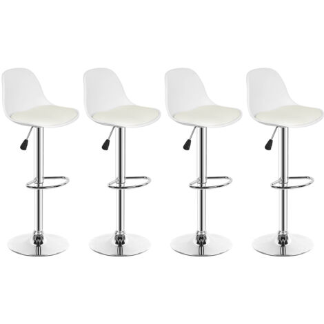 Barhocker 4er Set,höhenverstellbare,360° Drehstuhl,Barhocker aus PU-Leder,verchromter Stahl,Weiß