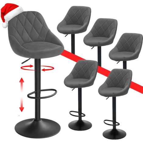 Barhocker 6er Set Esszimmerstühle um 360° drehbare Stühle höhenverstellbar mit Rückenlehne und Fußstütze für Küche Hausbar Bar Dunkelgrau 6er Set