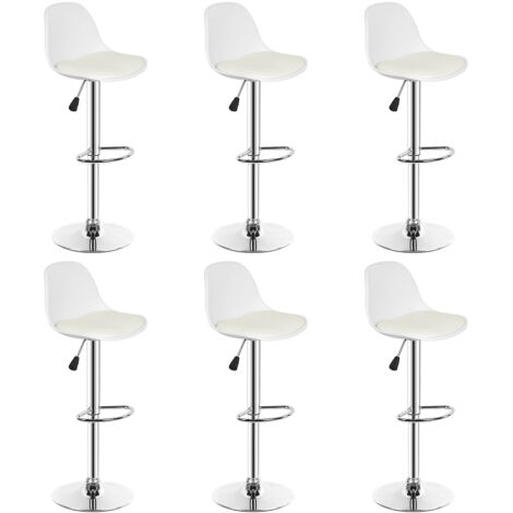 Barhocker 6er Set,höhenverstellbare,360° Drehstuhl,Barhocker aus PU-Leder,verchromter Stahl,Weiß