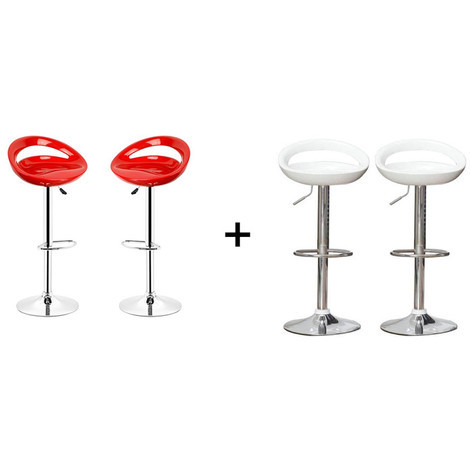 Barhocker ABS 360°frei drehbar höhenverstellbar mit Fußstütze für Küche | rot+Weiß| 4 per-Set
