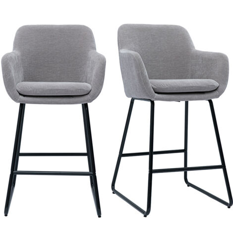 Barhocker aus grauem Stoff mit Samteffekt H65 cm (2er-Satz) AMIKA
