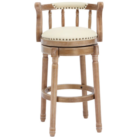 Barhocker aus Holz mit Kuhfellbezug, 360° drehbarer Barstuhl mit Rückenlehne, Barhocker in Tresenhöhe für Küche, Esszimmer und Bar