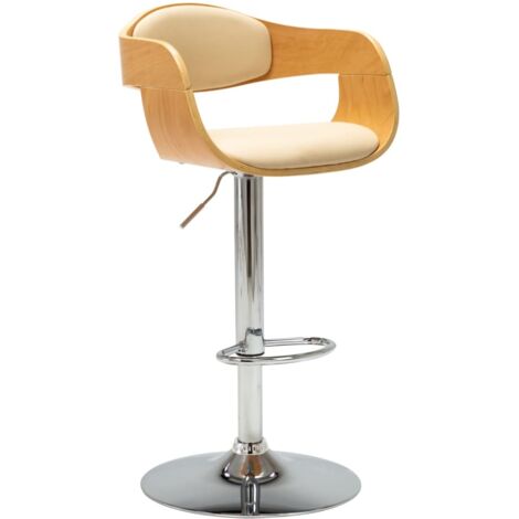 Barhocker Creme Gebogenes Holz und Kunstleder